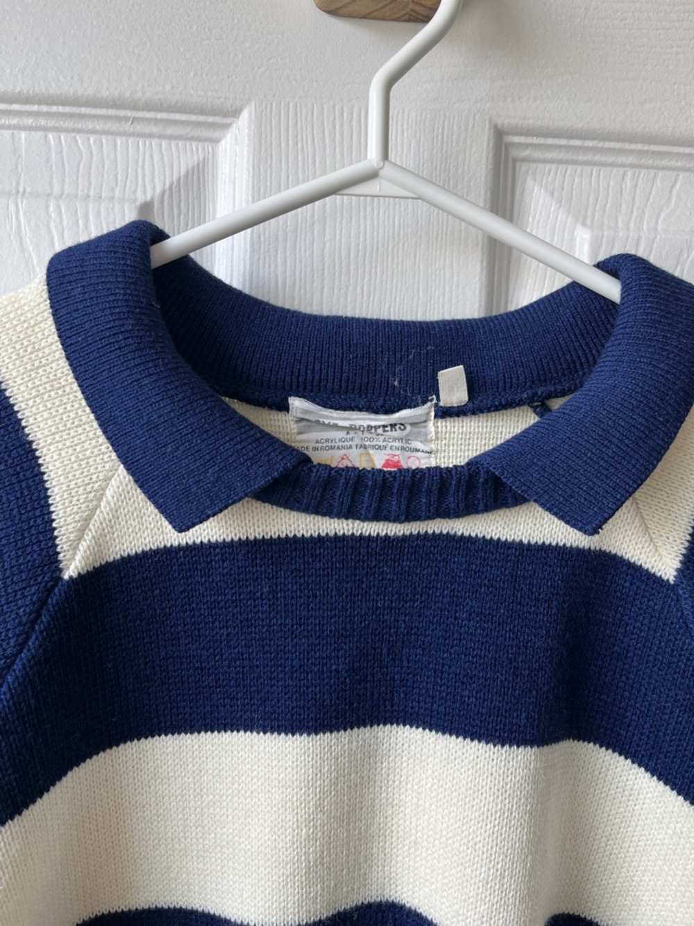 Vintage Navy/Cream Striped Collared Sweater - Picture 2 of 5